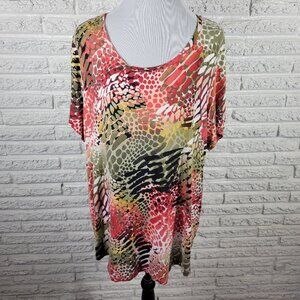JM Collection Women's Watercolor Tee 1X Plus Size Short Sleeve Rayon WAT83E